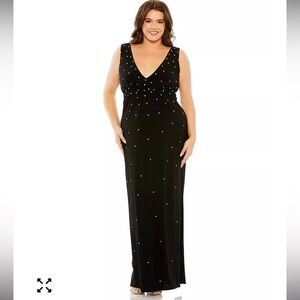 New Mac Duggal Black Jersey Maxi Dress w/Rhinestone and Cut Out Accents Size 18W